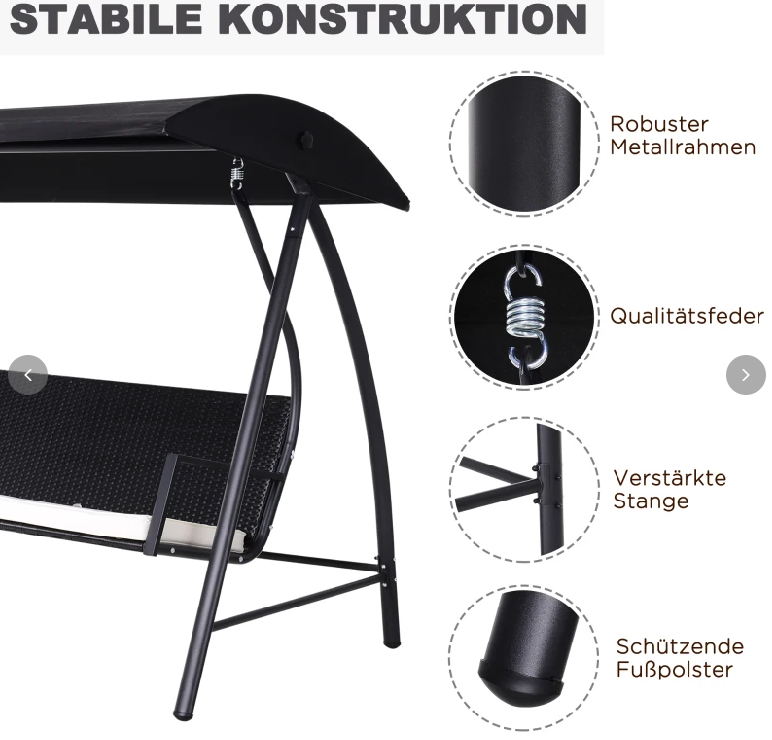Hollywoodschaukel 3-Sitzer mit Dach Gartenschaukel