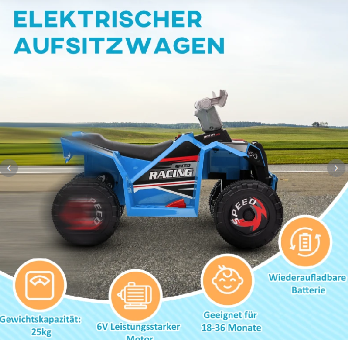 Elektro-Kinderquad blau und rot im Lager