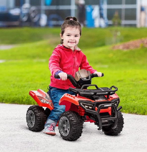 Elektro-Kinderquad blau und rot im Lager