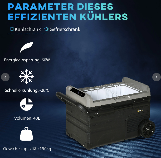 Kühlbox Auto 40L mit LED-Beleuchtung Kompressor