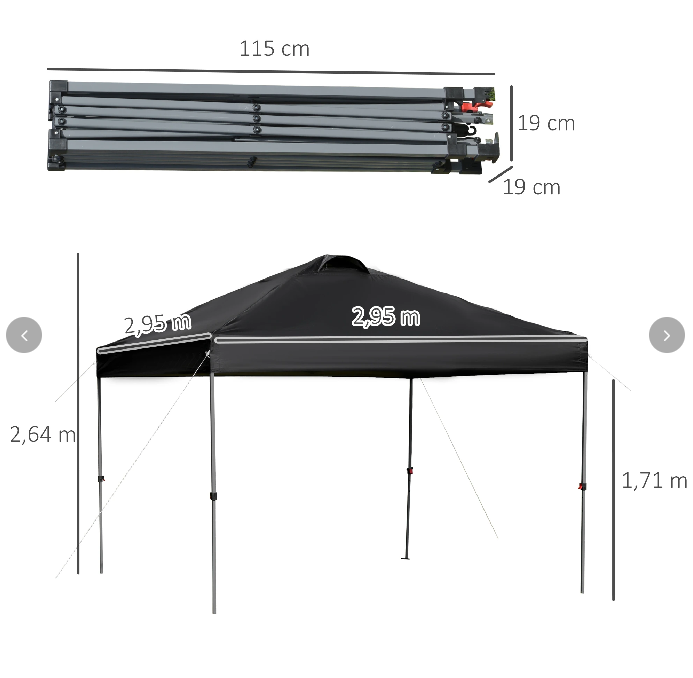 Pavillon ca. 3x3m, wasserdicht Stabil Winterfest Pop-up Faltpavillon