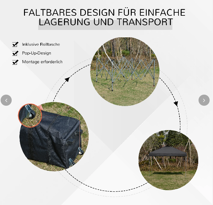 Pavillon ca. 3x3m, wasserdicht Stabil Winterfest Pop-up Faltpavillon