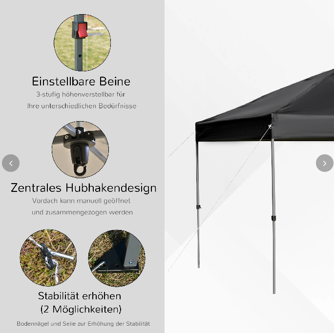 Pavillon ca. 3x3m, wasserdicht Stabil Winterfest Pop-up Faltpavillon