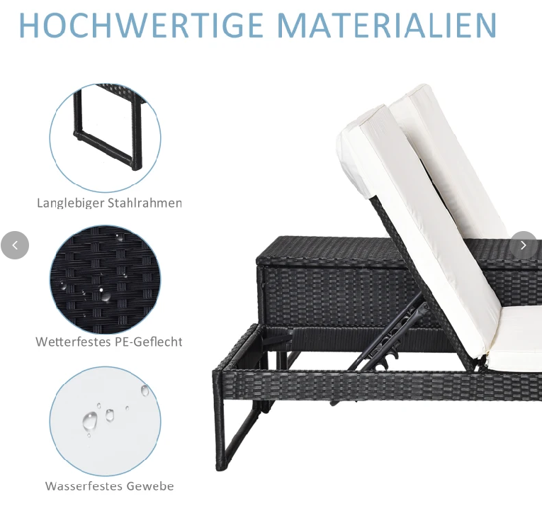 Set Sonnenliege mit verstellbarer Rücklehne Garten Liege Teetisch
