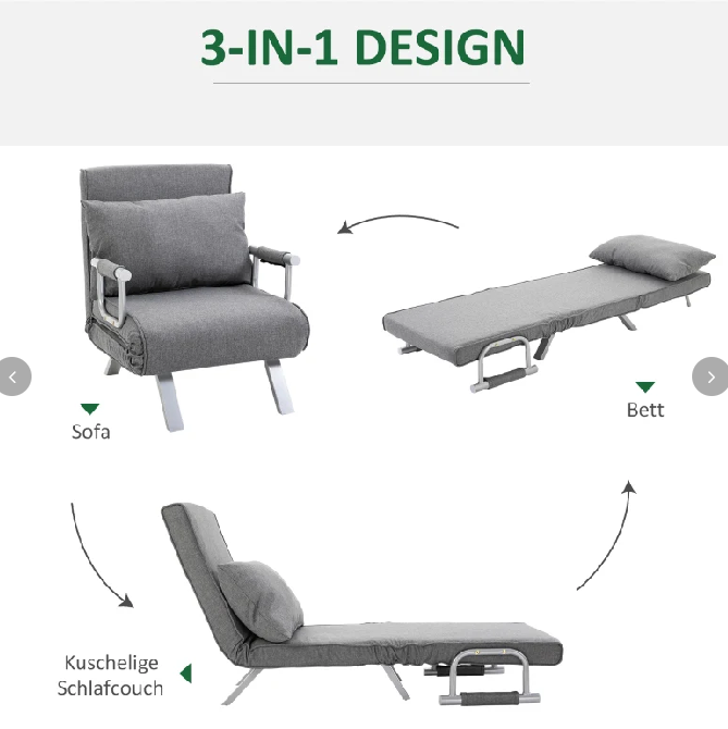 3-in-1 Schlafsessel Gästebett Klappmatratze