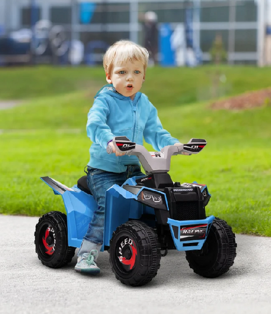 Elektro-Kinderquad blau und rot im Lager