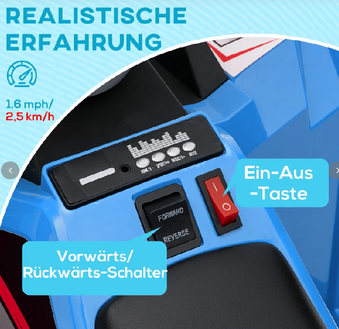 Elektro-Kinderquad blau und rot im Lager